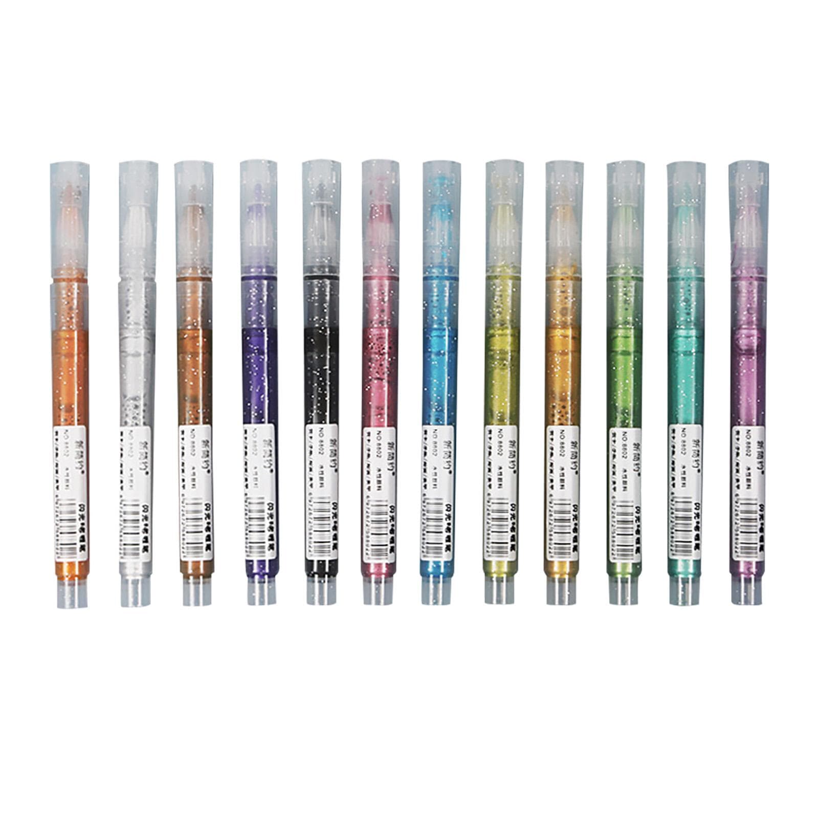 Glitter Metallic Marker Pens Set Paint Pens for Black Paper Drawing Painting Journal 12 Colors multicolour