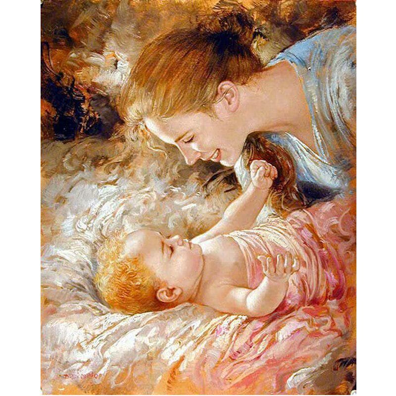 Diamond Painting Needlework Full Drill Mosaic Diamond Embroidery Mother and Baby Decoration Painting 20X30CM