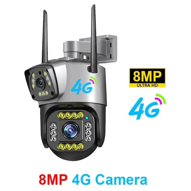 4G/WiFi IP Camera 8MP 4K Dual Screen Camara Monitor Smart Home Outdoor Waterproof PTZ CCTV Camera V380 Pro Security Protection 8MP 4G Camera