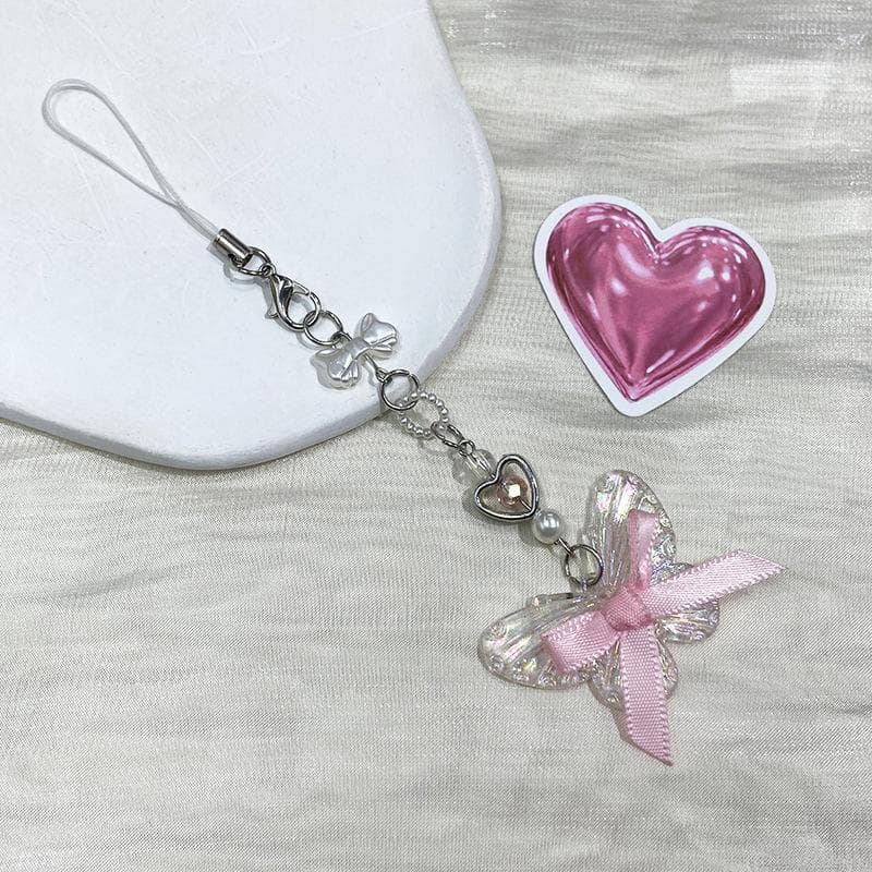 Fashion Bow Star Heart Keychain Landyard Key Chain Bag Phone Pendant Chain Jewelry Gift
