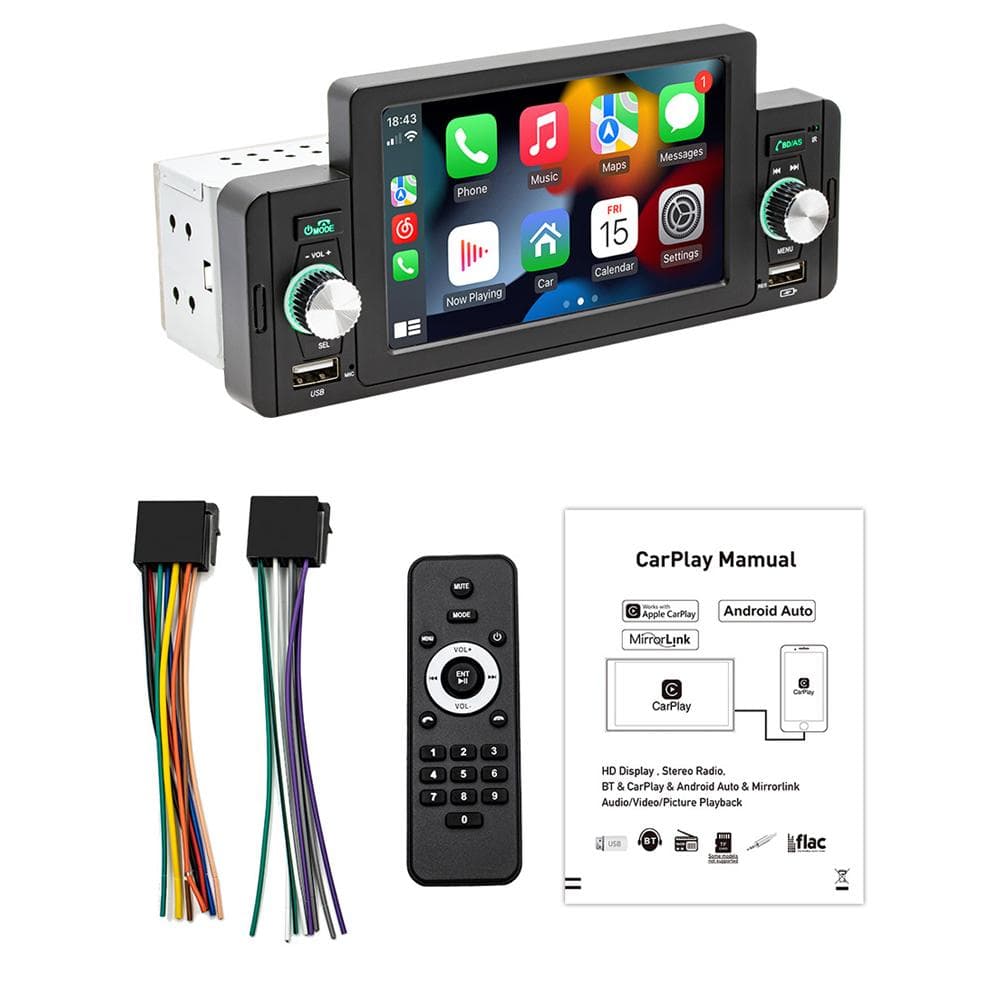 5 Inch Car Stereo MP5 Player BT FM Radio Receiver with Carplay Android Auto Support Hands-Free black