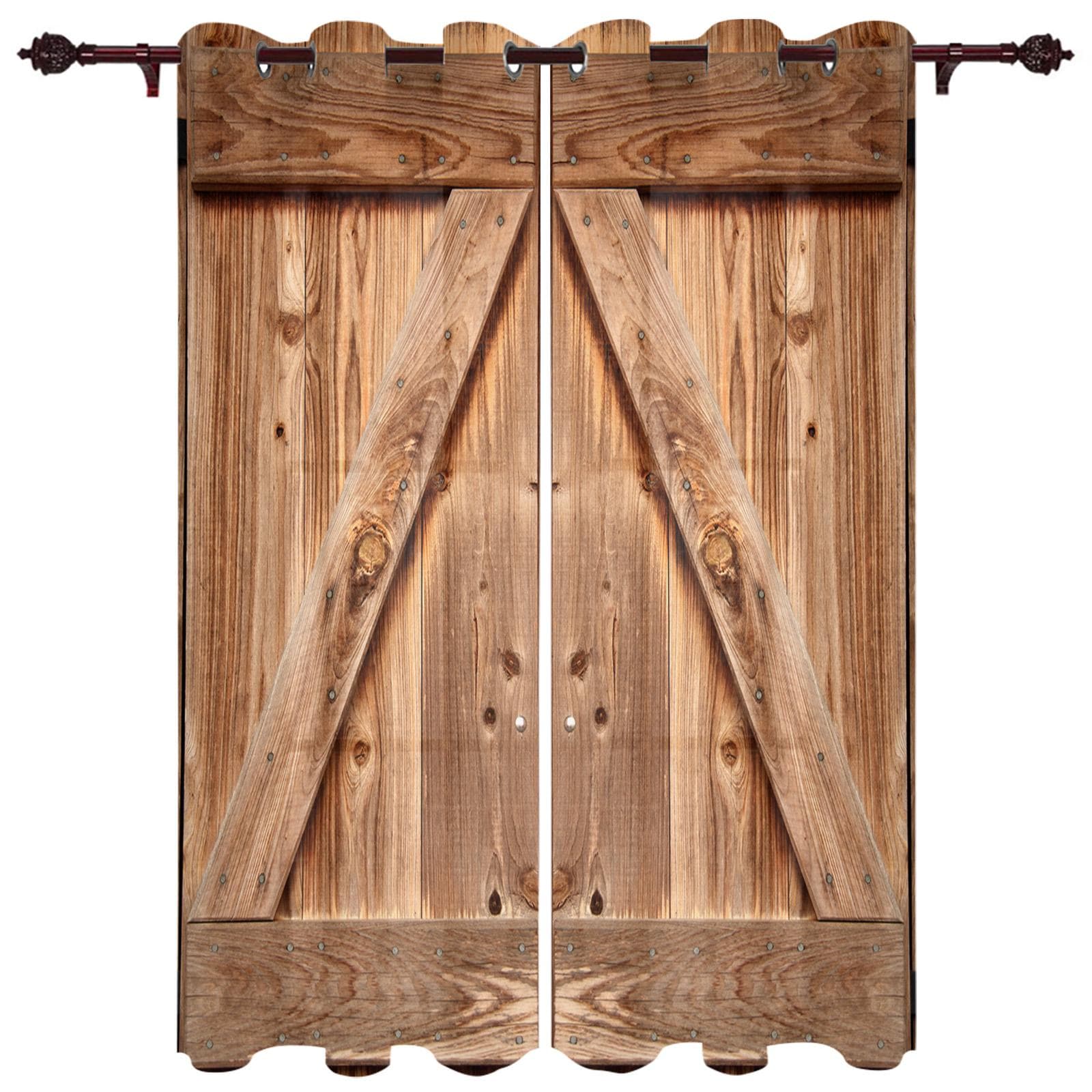 Wooden Door Retro Style Window Curtain Bedroom Living Room Window Drapes Kitchen Decoration Blinds Curtain 135W x 230H(cm) x1