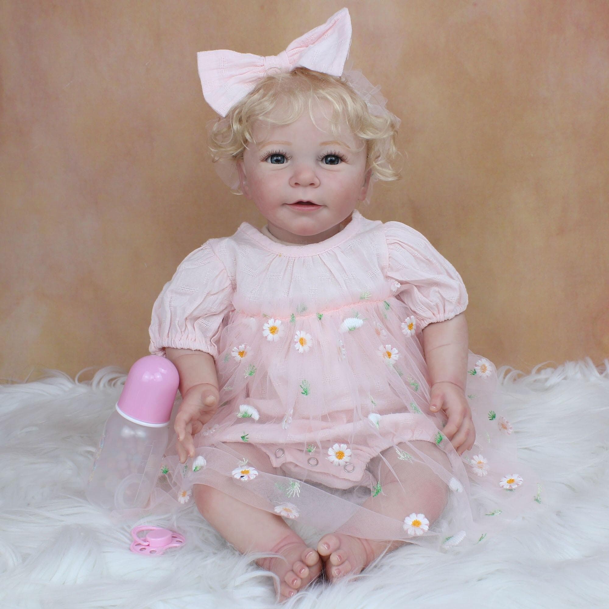 BZDOLL 55CM 3D Paint Skin Soft Silicone Reborn Baby Doll Have Blood Vessels Lifelike Blonde Lisa Princess Toddler Girl Birthday Toy 55cm 3D-paint Skin Doll