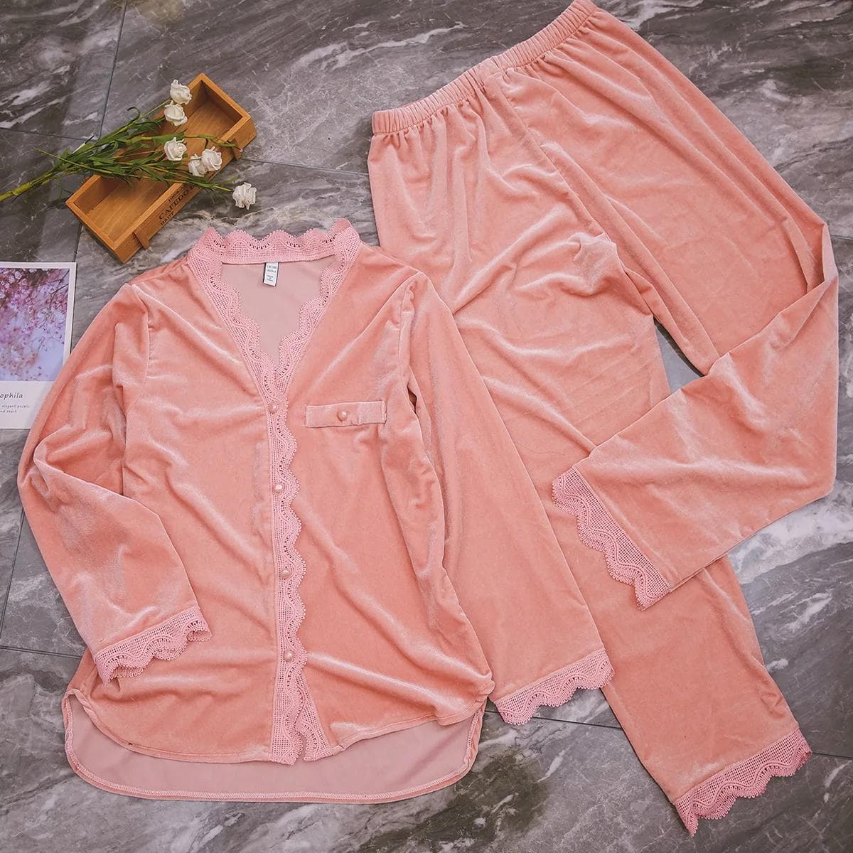 Long Sleeve 2Pcs Home Suit Jacquard Velour Loungewear Vintage Chinese Style Clothes Lady Warm Winter Sleepwear Women Pajama Sets XL