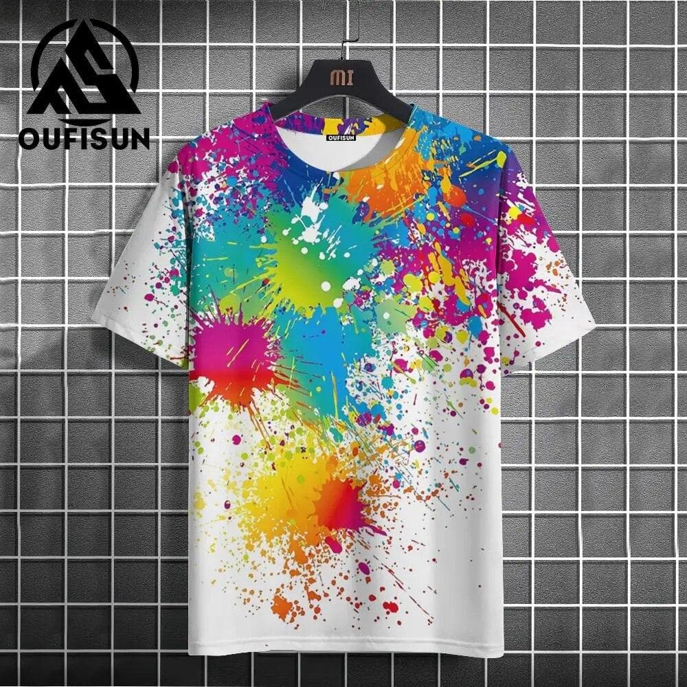 Graffiti Men's T Shirt Summer Colorful Print Short Sleeve Top Tees Oversized O-Neck Pullover Outdoor Casual Clothing With New L