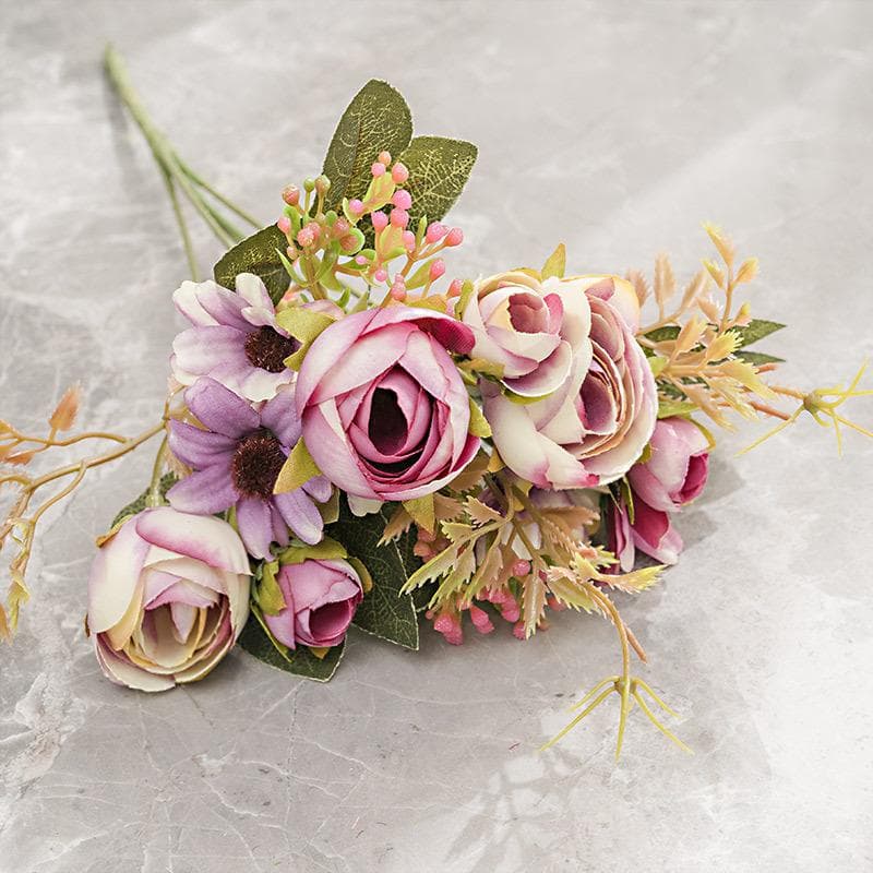 Autumn Fake Rose Silk Flower Artificial Bouquet Plastic Flower For Home Wedding Decoration Room Decor Accessories purple