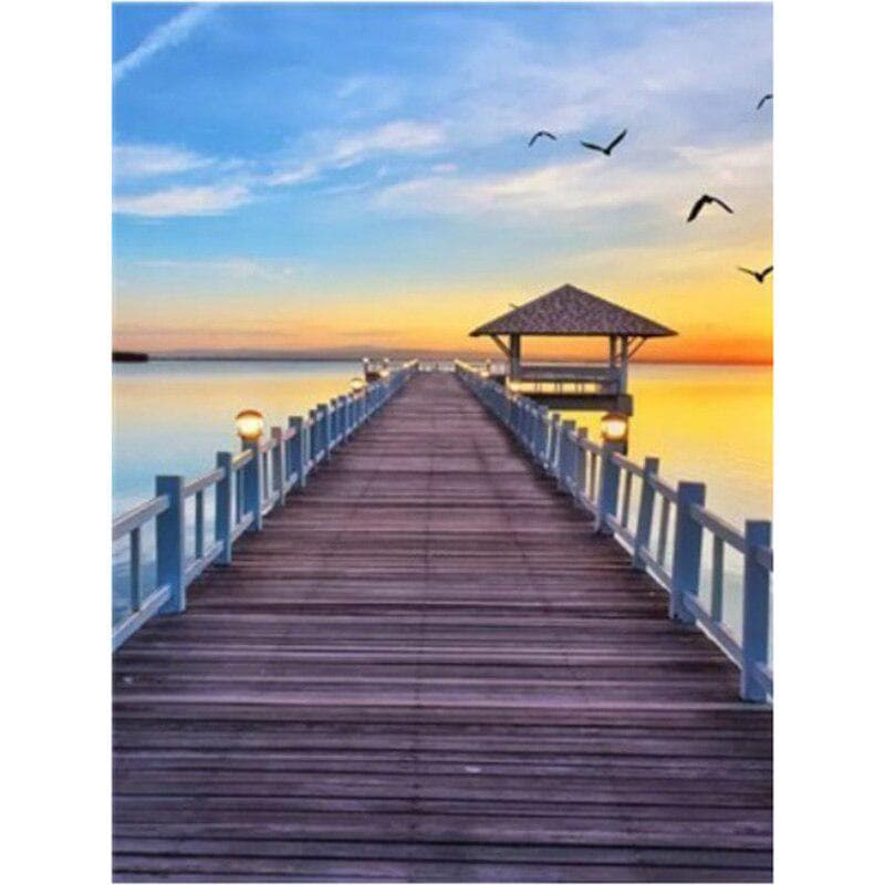 5D Diamond Painting Sunset Bridge Scenery Rhinestone Cross Stitch Embroidery 20X30CM