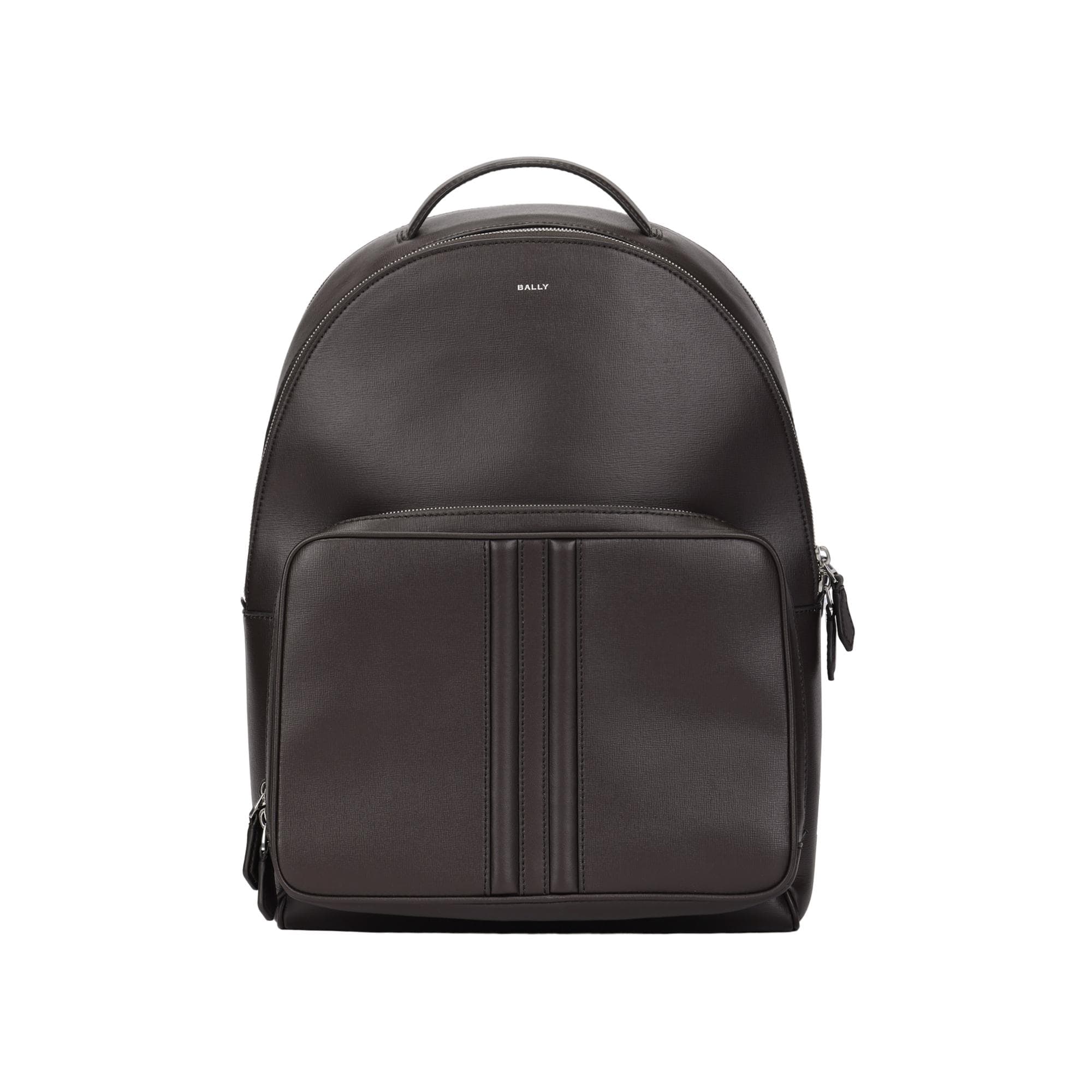 Bally Logo Zip Closure Leather Backpack Men backpack Ebony 6308753 Basic Set (Bag+Dust Bag)