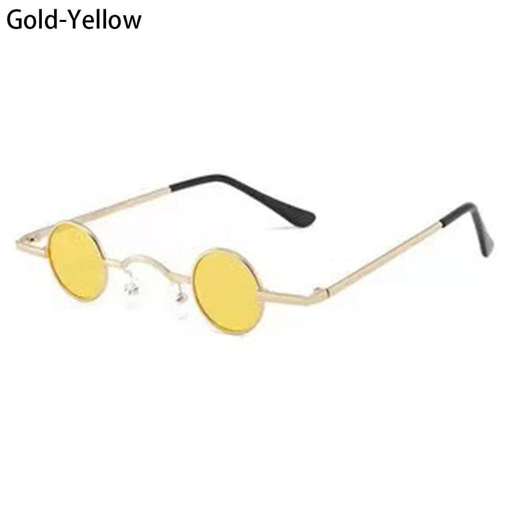 Small Round Anti-Reflective Sunglasses for Women Men Ultra Mini Metal Frame Hip Hop Punk Sun Glasses Candy Color Ins Fashion gold/yellow