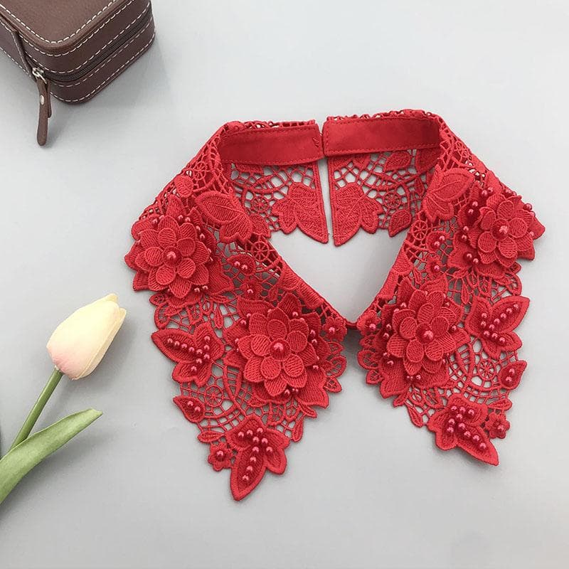 Candy Color Lace Fake Collar Tie Beading Detachable Collar Shirt False Collar Woman Blouse Top Dickey Detachable Lapel Necklace