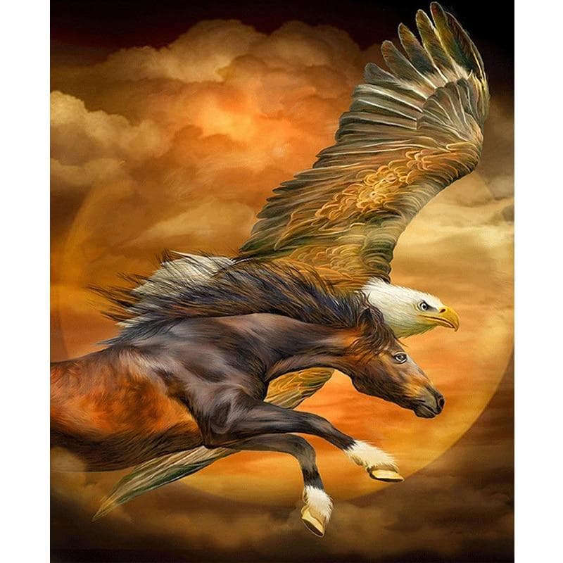 DIY Diamond Embroidery Rhinestones Embroidery Diamond Painting Gift Eagle and Horse Wall Arts Decor 20X30CM