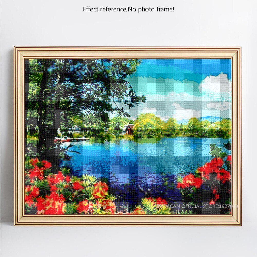 5D DIY Diamond Painting Full Round Scenic Lake Embroidery Sale Rhinestone Picture 20X30