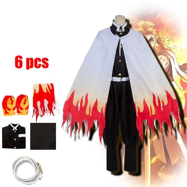 Anime Demon Slayer Kimetsu No Yaiba Rengoku Kyoujurou Cosplay Kimono Costume Uniform Clothing for Halloween and Christmas 130cm