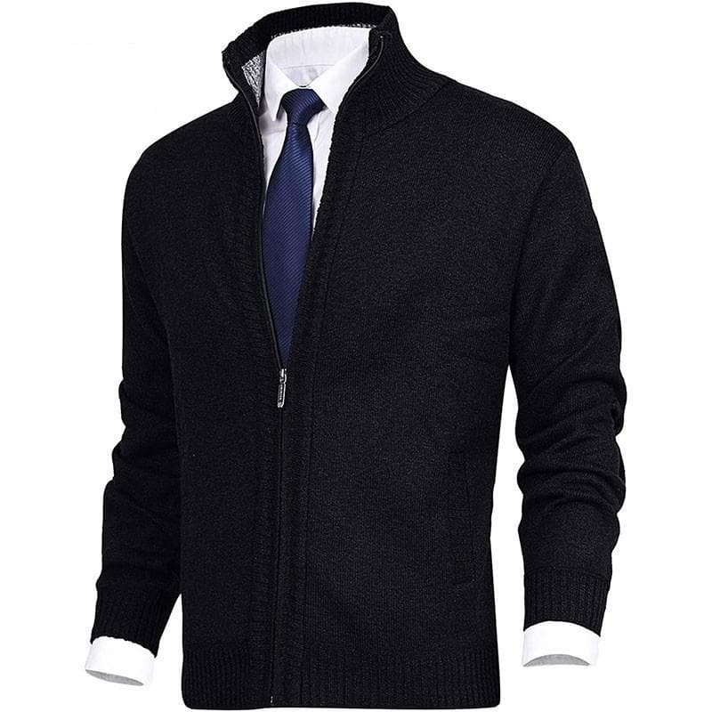 2021 New Plus Velvet Thick Autumn Winter Clothing Warm Cardigans Men Warm Cashmere Casual Wool Zipper Slim Fit Fleece Jacket Men Coat Dress Knitting L black