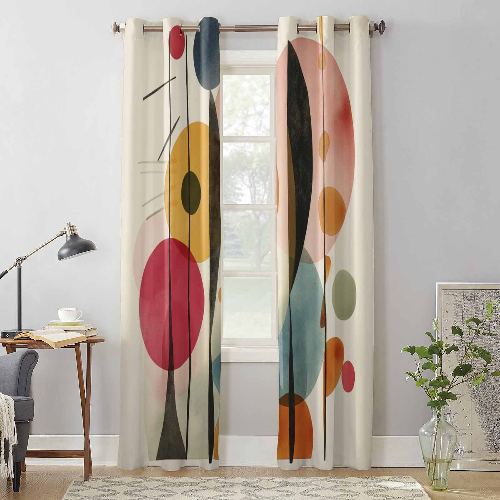 Oil Painting Abstract Vintage Geometric Window Curtains for Living Room Luxury Bedroom Curtain Kitchen Blinds Drapes Curtains 100W x 160H(cm) x2
