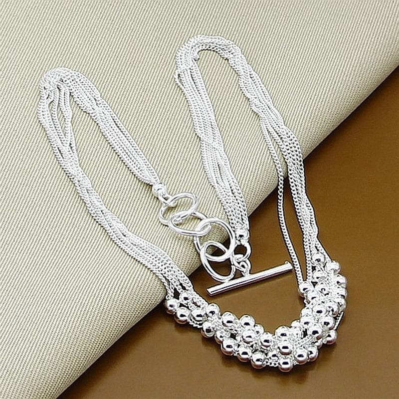 925 Sterling Silver O-Chain Grape Bead Necklace 50cm