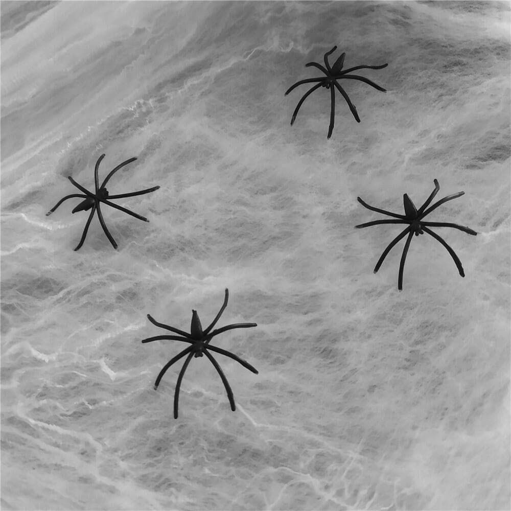 1200 sqft Spider Webs 300g White Spider Web Halloween Decorations with 100 Fake Spiders,Super black white