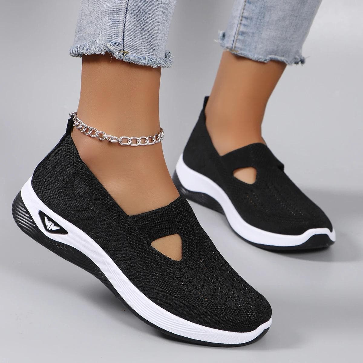 Spring New Women's Sports Shoes, Fashionable, Breathable, Lightweight, Non-slip, Wear-resistant, Casual Sports Shoes, Flat Shoes 43 black