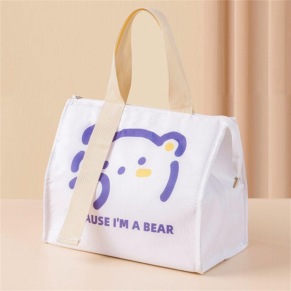 1PC Oxford Cloth Lunch Box Bag Food Storage Insulated Cooler Cool Bag Handbag Travel Lunch Bag Camping Picnic Bag white