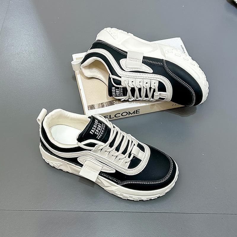 Small White Shoes Women Korean Version Thick-soled Leather Sports Shoes Women's Round Head Shock-absorbing Non-slip Casual Old Shoes 40 black