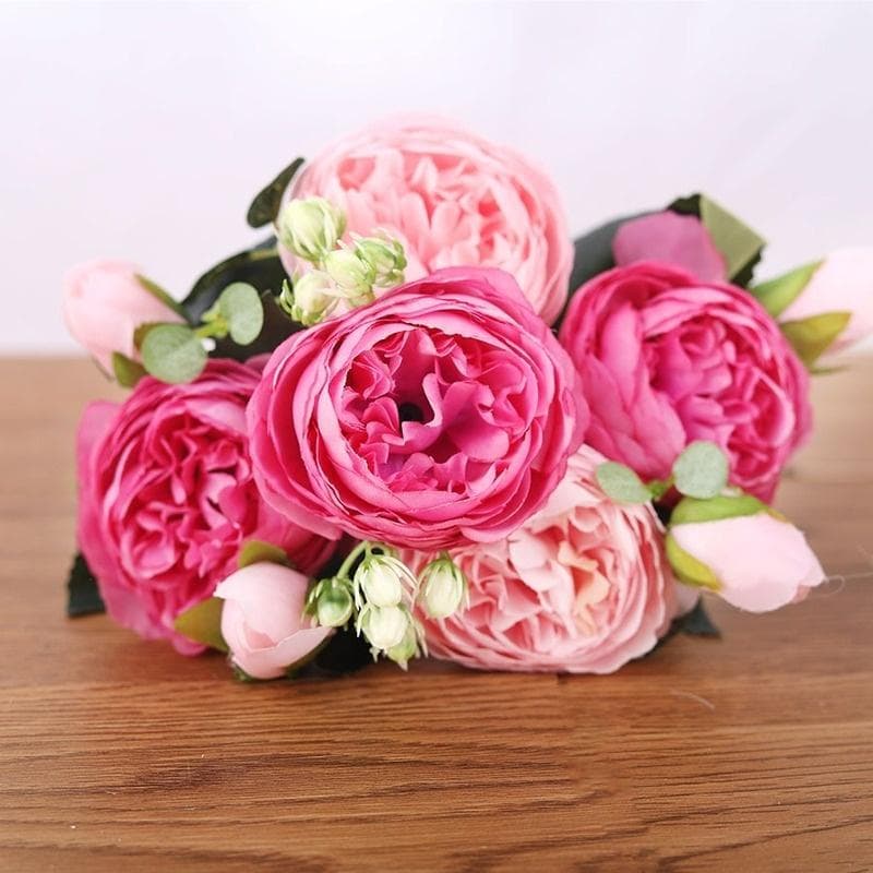 30cm Rose Pink Silk Bouquet Peony Artificial Flowers for Bride Wedding Home Decoration Faxu Flowers pink/Rose