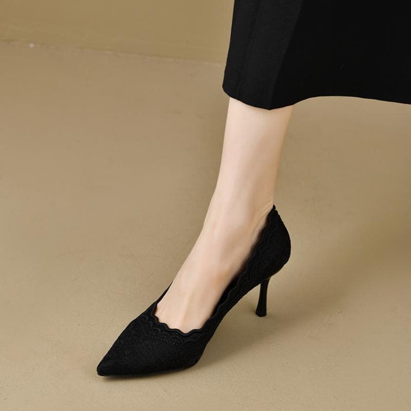 Embroidered Bridal Shoes Wedding Shoes Retro French Sandals High Heels Single Shoes Thin Heels Banquet Pointed Pumps 34-39 42 black