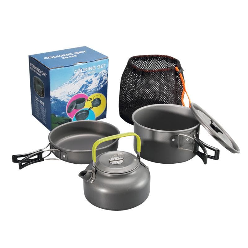 Camping Cookware Kit Outdoor Aluminum Cooking Set Water Kettle Pan Pot Travelling Hiking Picnic Tableware Equipment black