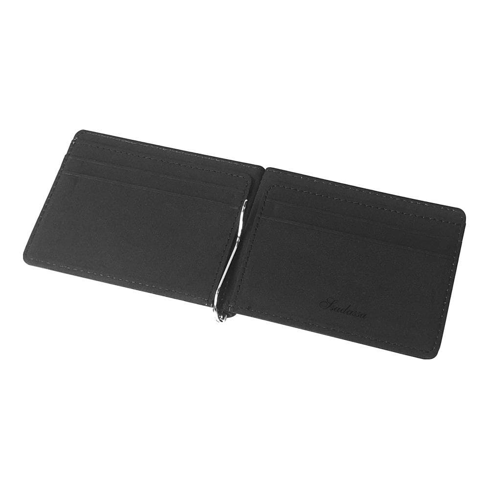 Men Short Skin Wallets Purses PU Leather Money Clips Sollid Thin Wallet black