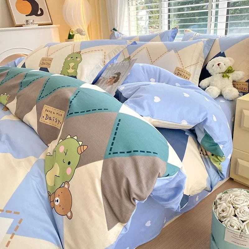 Cartoon Car Duvet Cover 100% Cotton Cute Animal Dinosaur Bedding Set for Boys Girls Teen 3 Piece Soft Reversible Comforter Cover Crib 120x150cm