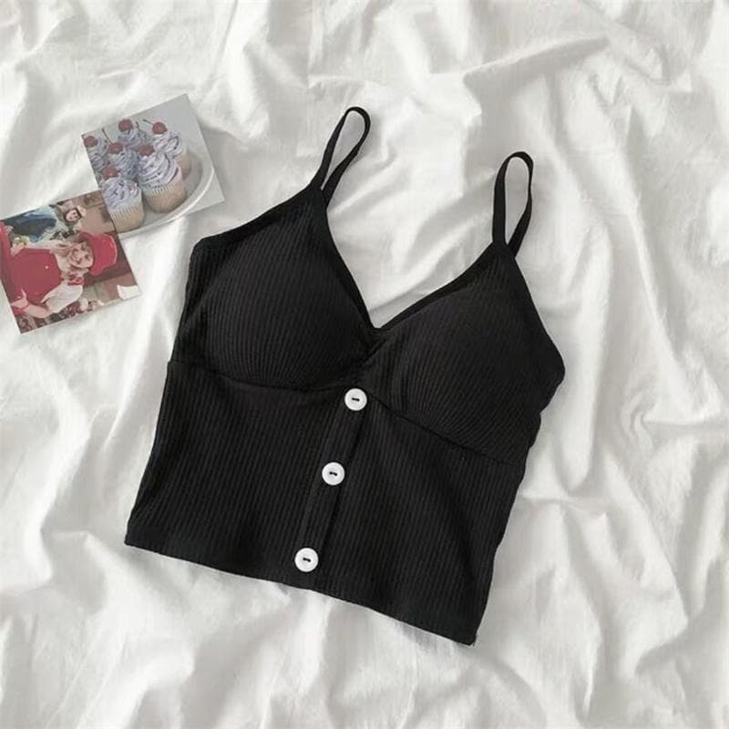 Woman Knitted Tank Top Comfortable Bottoming Sports Underwear Solid Vest Sexy Female Knitting Crop Top Women Strap one size black