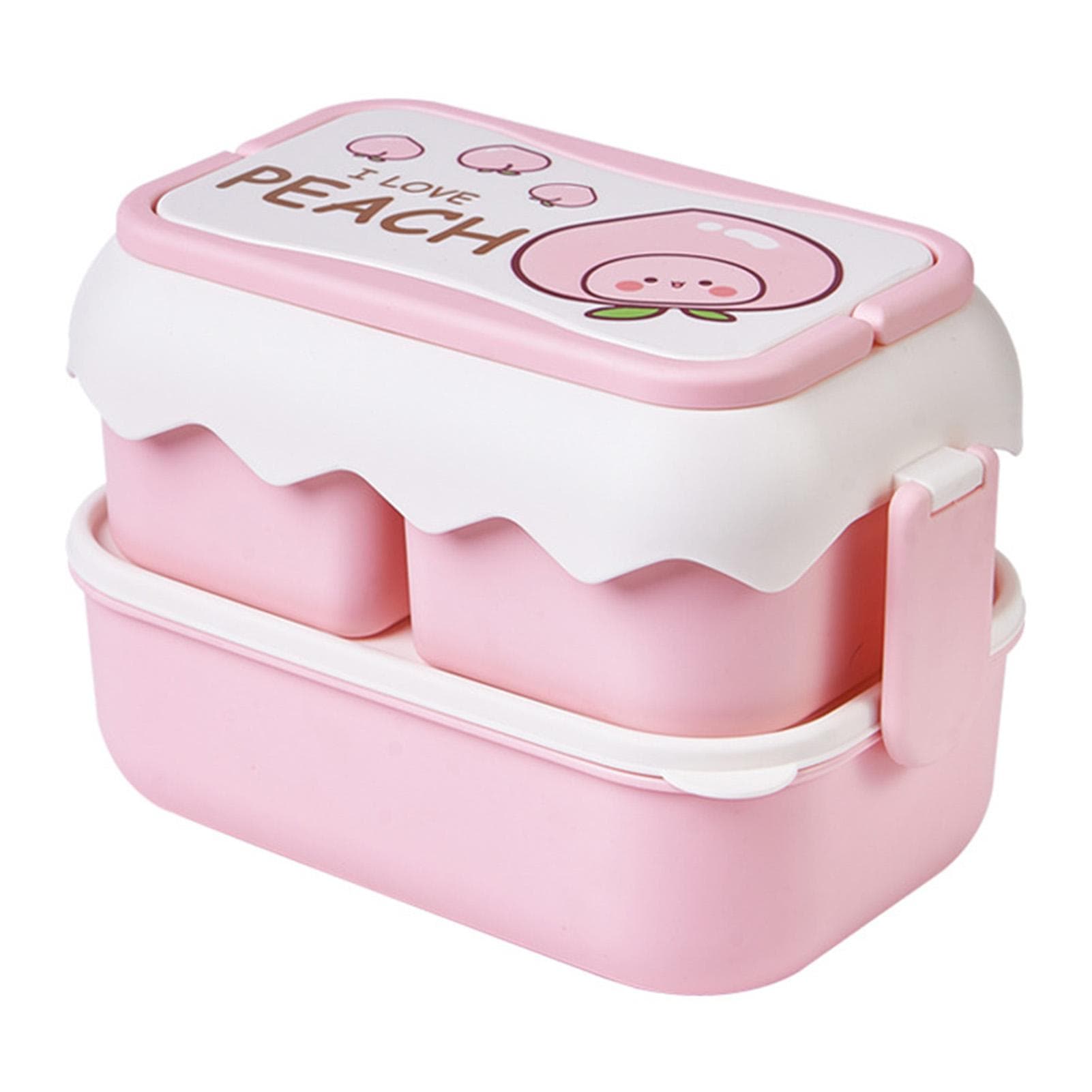 Cute Portable Students Lunch Box Microwaveable Children Cartoon Bento Box Independent Compartment pink
