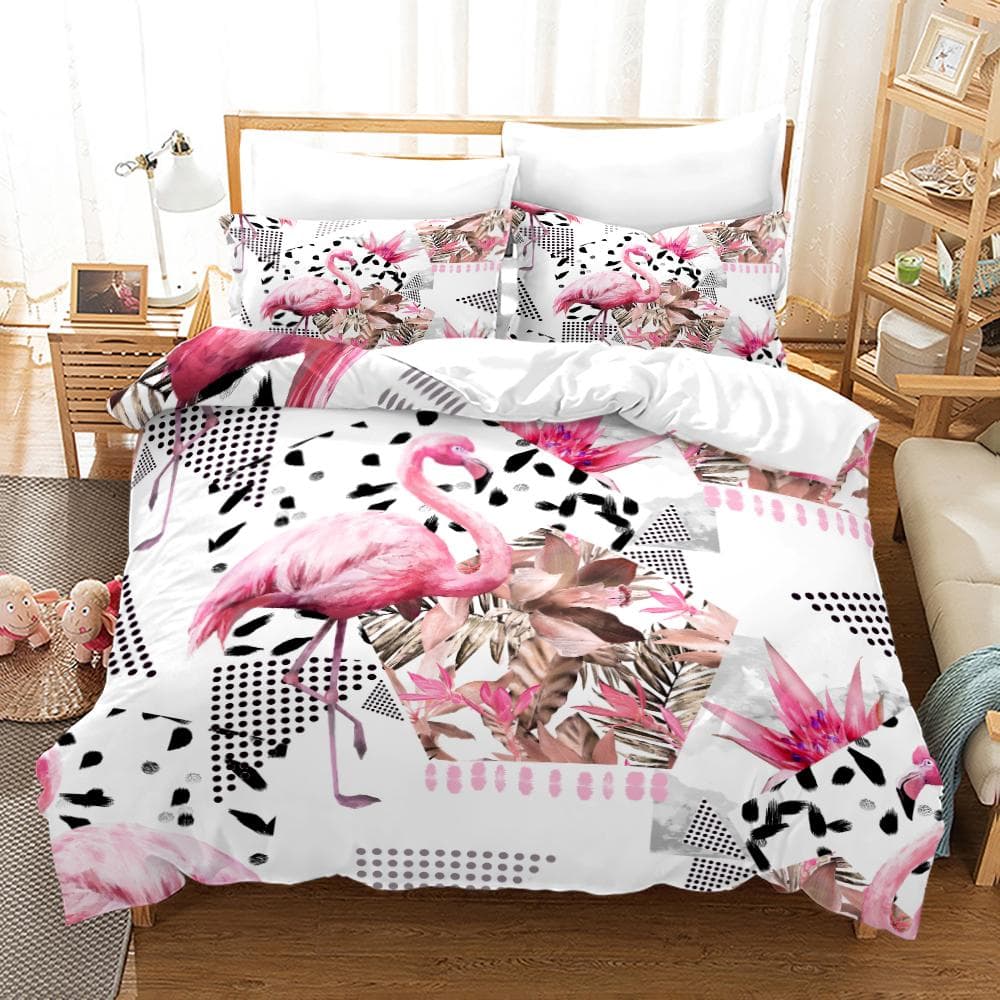 Pink flamingo Bedding Set Single Twin Full Queen King Size Flamingo Bed Set Aldult Kid Bedroom Duvetcover Sets 3D Anime 013 150x200cm 3pcs