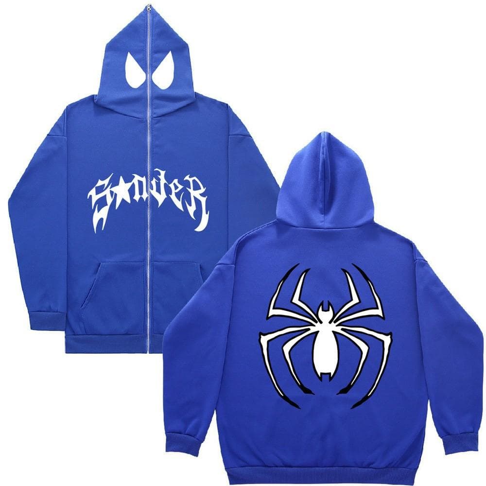 Y2k Women Spider Print Hoodies Women Hip Hop Zipper Long Sleeve Jacket Coats Autumn Winter Harajuku Casual Loose Hooded Sweatshirt XXXL