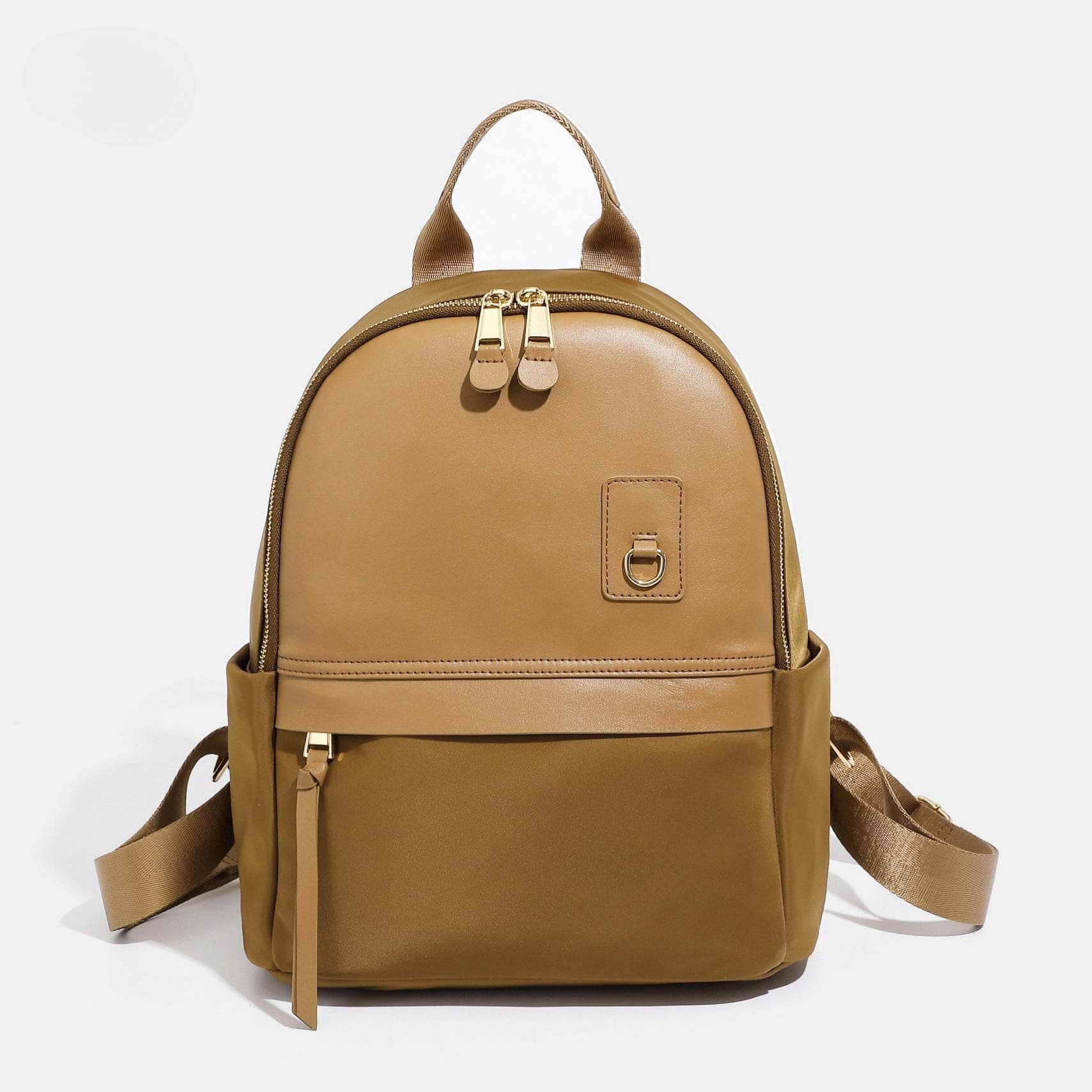 Simple Solid-color Oxford Fabric Backpack with Leather, A Trendy and Versatile Style brown