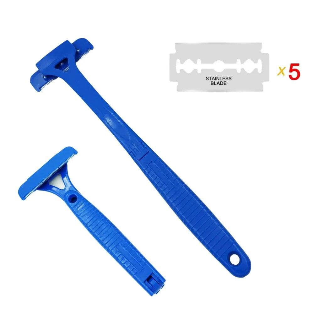 Safety Men Long Handle Folding Shaving Knife Body Shaver Back Hair Trimmer Body Leg Back Razor Shaver Epilator Hair Removal Tool blue