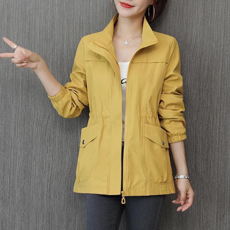 Double Layer Women Windbreaker Spring Autumn Short Coat Fashion Plus Size Stand-Up Collar Ladies Jacket XXL yellow