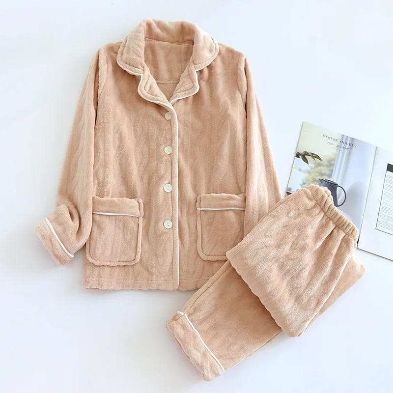 New Winter Couple Nightwear Set Men's and Women's Long Sleeve Pants Two Piece Coral Plush Plus Size XXL