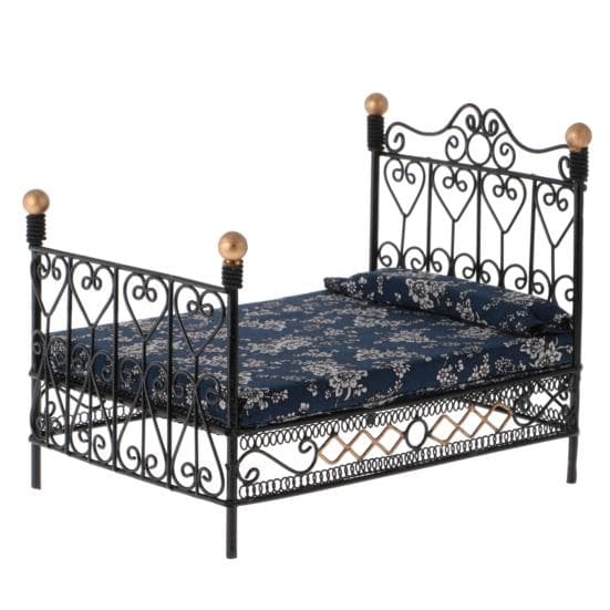 TALOS Dollhouse Bed European Style Accessories Metal Mini Double Bed Props Supplies for Room Scene black