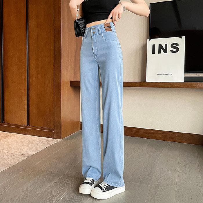 Spring and Summer Silk Jeans for Women's Summer New Thin High Waist Drape Loose Straight Ice Silk Floor Trousers 2XL