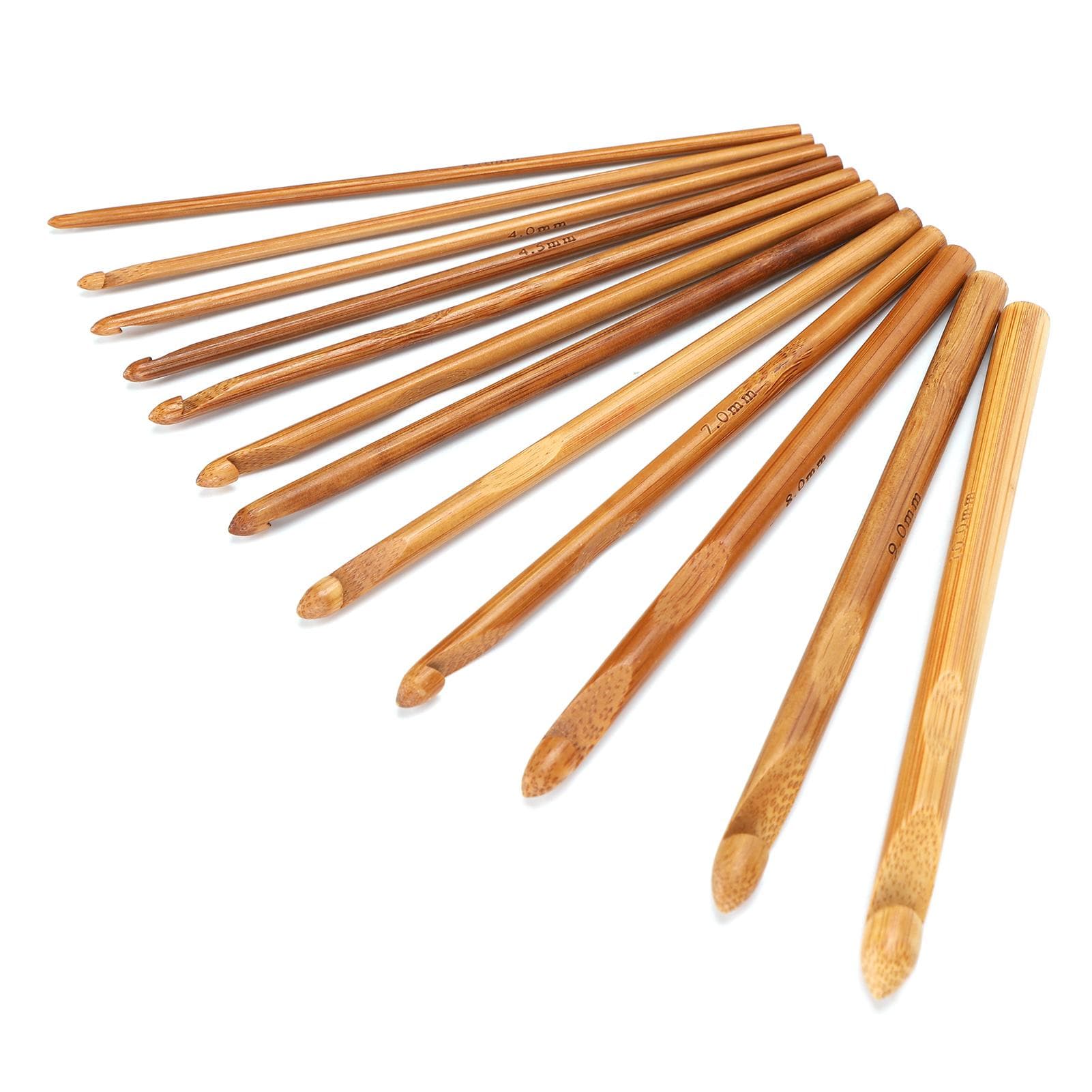 12Pcs Crochet Hook Cylindrical Carbonized Bamboo Needles Kit Sweater Knitting Supplies