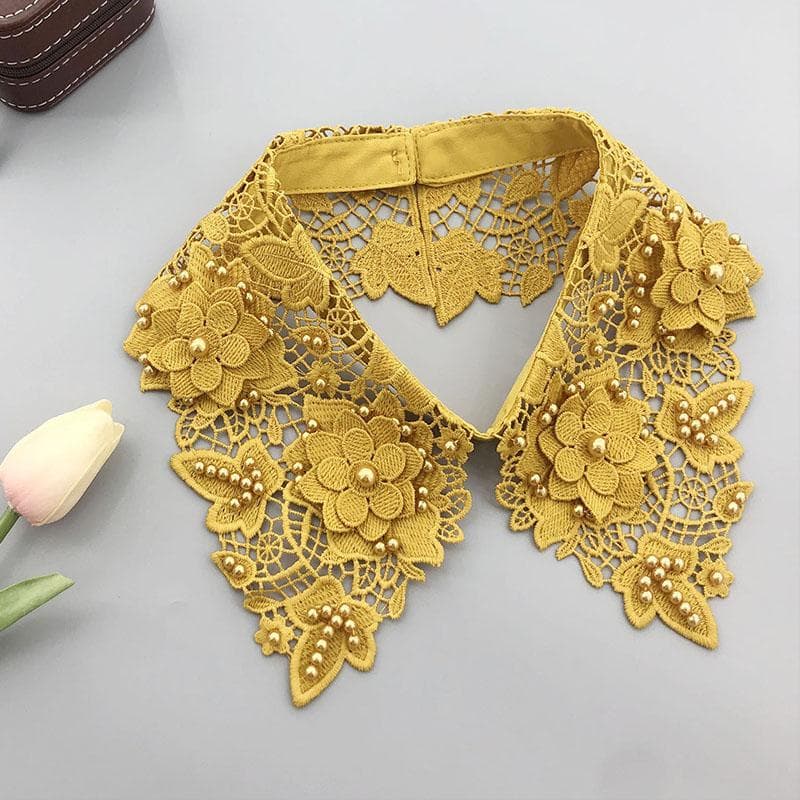Candy Color Lace Fake Collar Tie Beading Detachable Collar Shirt False Collar Woman Blouse Top Dickey Detachable Lapel Necklace