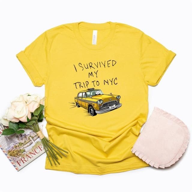 Tom Holland Same Style Tees I Survived My Trip To NYC Print T-Shirt Summer Casual Streetwear Men Women Unisex Fashion Tshirt Top XL yellow