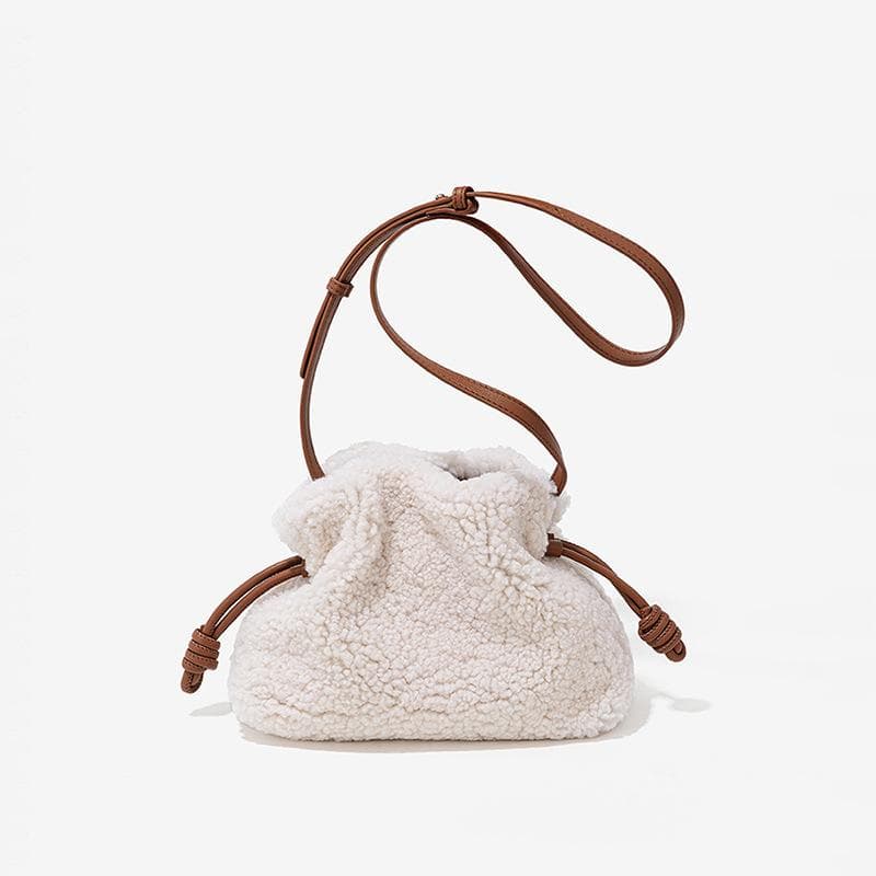 Lambskin Drawstring Lucky Bag for Autumn and Winter, A Laid-back Style, Versatile Plush Bag, and A Stylish, Casual Single-shoulder Crossbody Bag