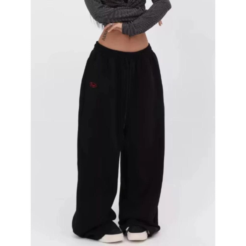 RogueWave Y2k Grey Sweatpants Women Vintage Hip Hop Korean Casual Joggers Pants Oversized Harajuku America Retro Trousers S black