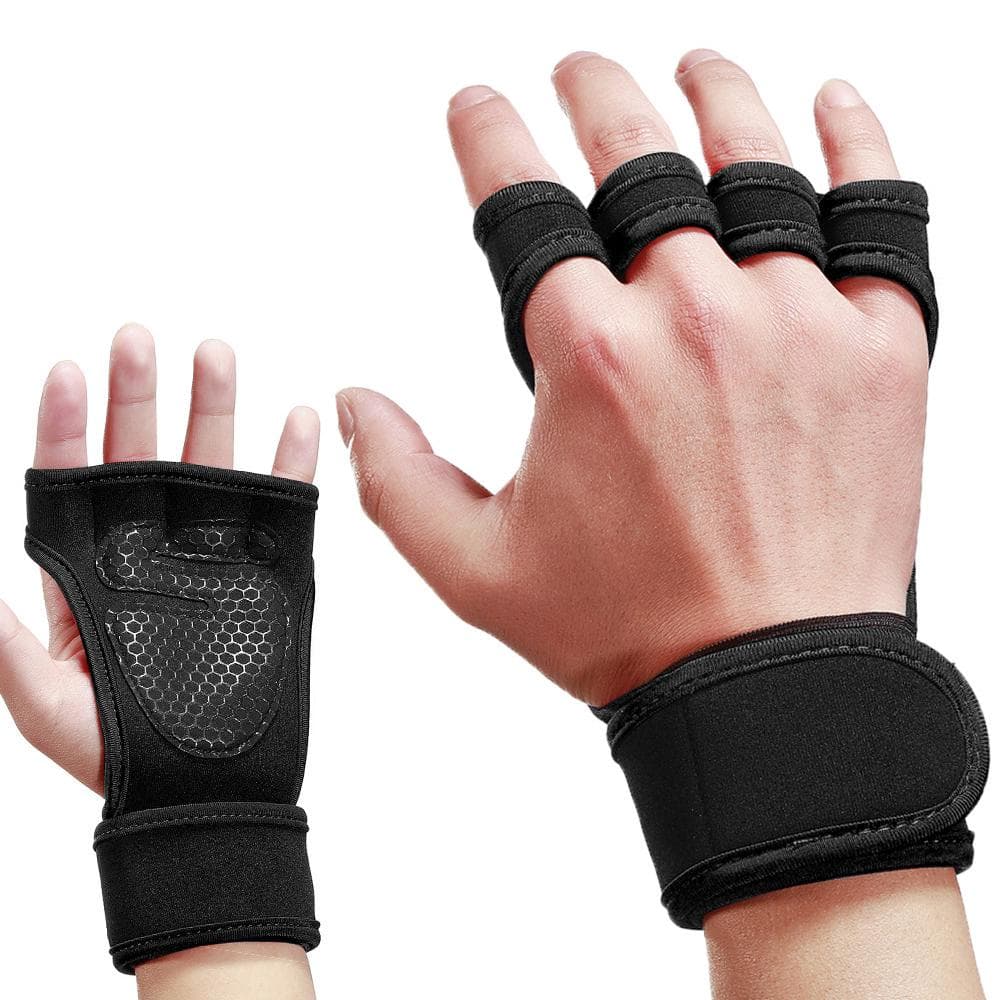 Lifting Gloves Workout Gloves with Integrated Wrist Wraps Anti-slip Hand Protector for Weight M black