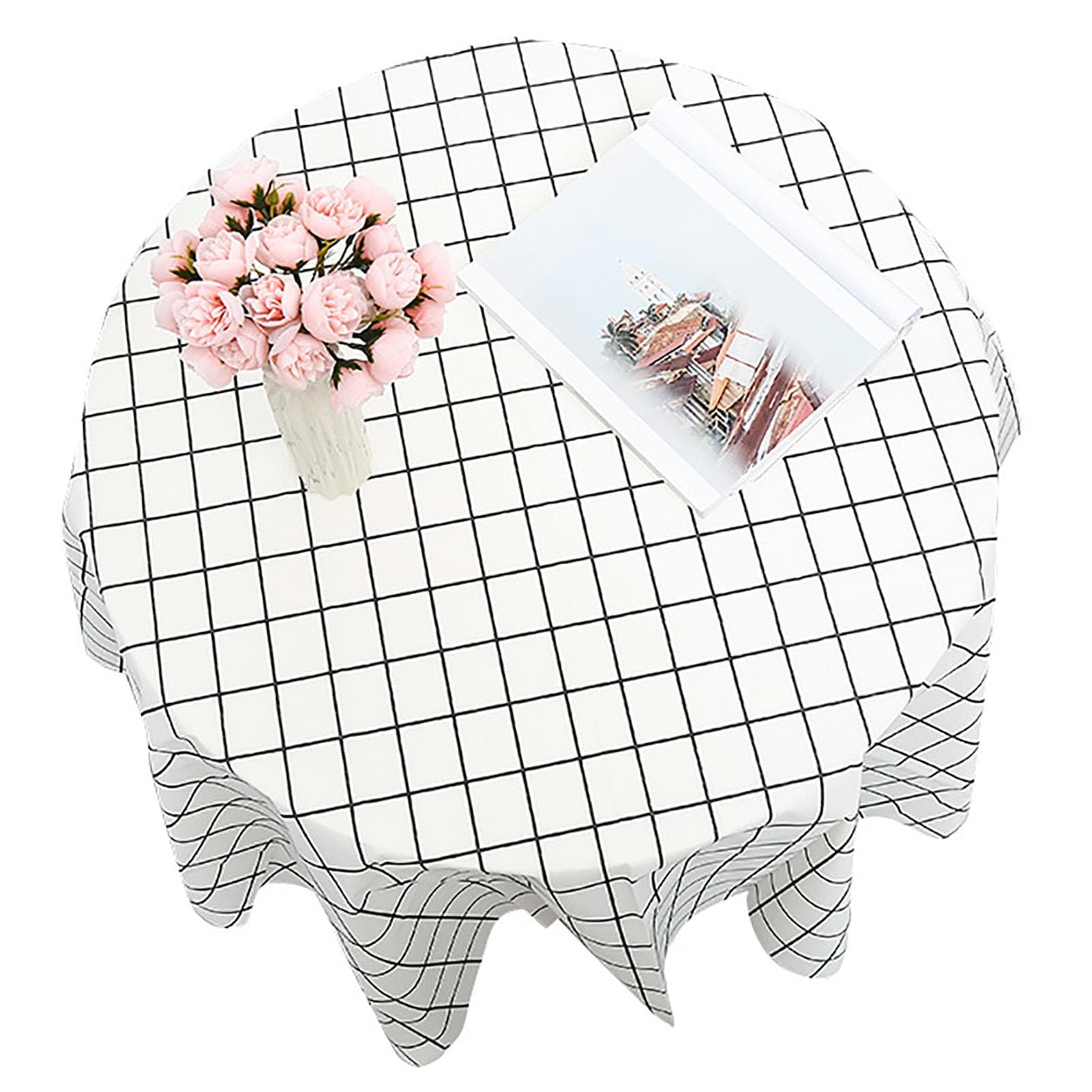 Table Cloth Waterproof Oil Proof Minimalist Fashionable Decorative White Plaid Tablecloth Table 137x137cm / 53.9x53.9in white