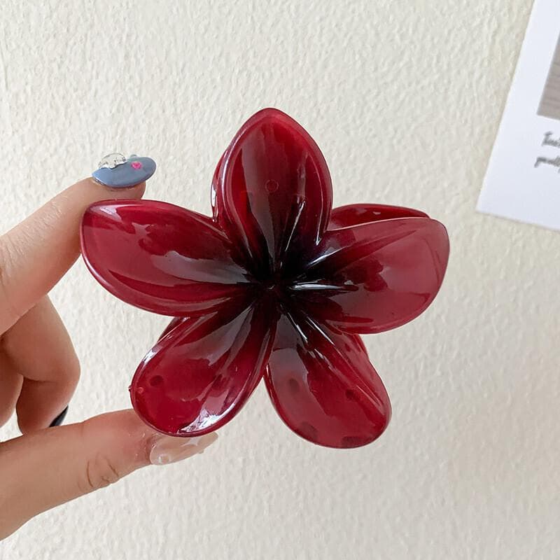Women Fashion Plumeria Hairpin Gradient Frangipani Claw Crab Clamps Ponytail Shark Clip Headdress Hair Accessories red