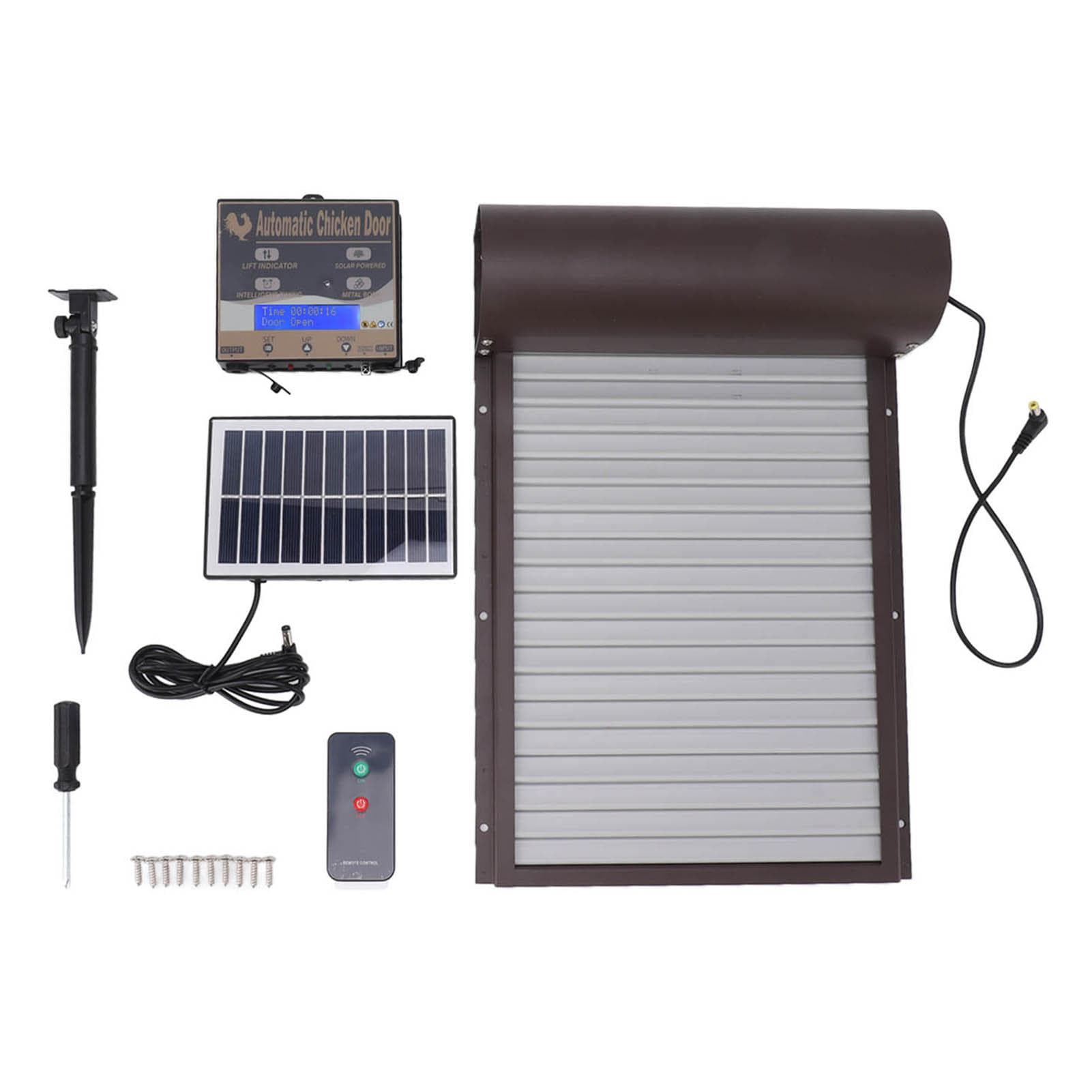 Solar Powered Automatic Chicken Coop Door Auto Chicken Door Opener with Light Sensor Timer Remote brown