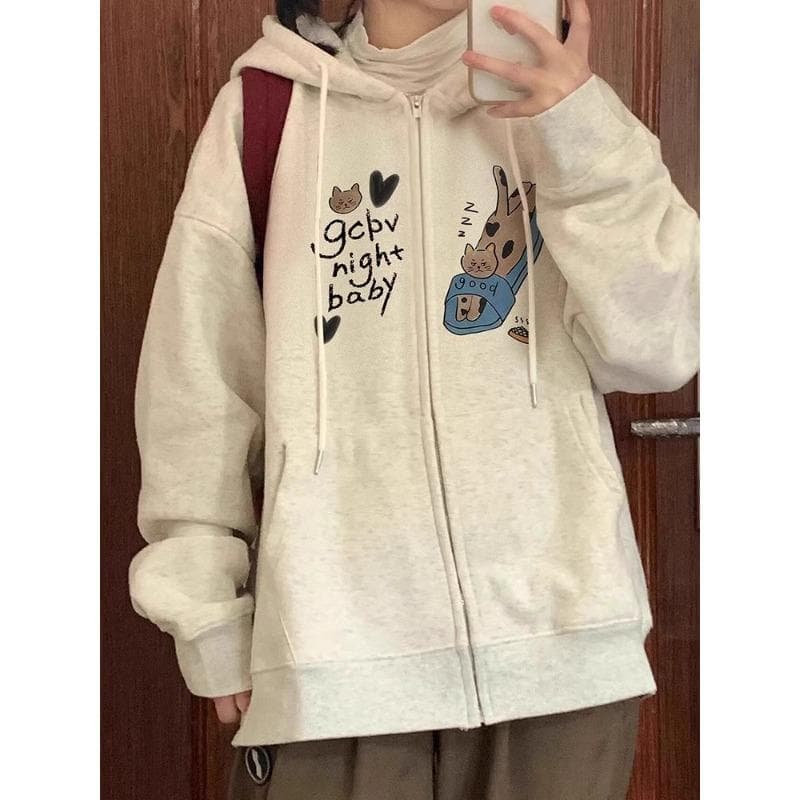 Retro Cardigan Zipper Sweatshirt for Women In Spring and Autumn Thin Loose Design Niche Hoodie Jacket 2XL