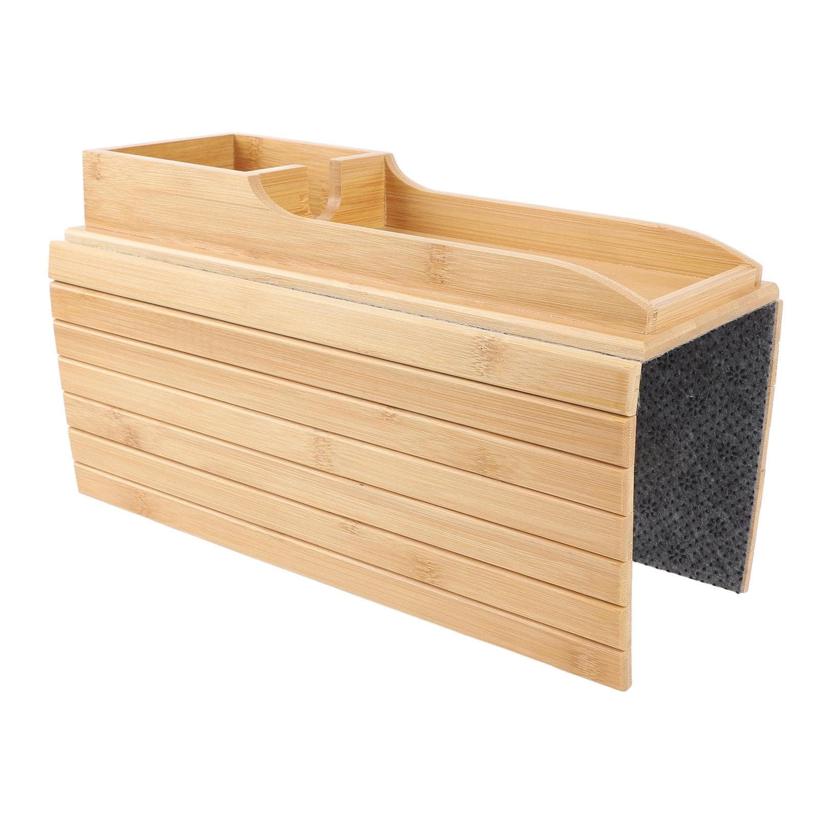 Sofa Armrest Tray Bamboo Wood Couch Armrest Organizer Foldable Couch Cup Holder for Mobile Phone